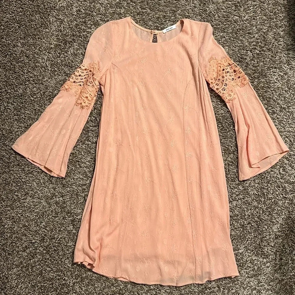 Mod Ref Bohemian Dress | Long Sleeve Dress | Peach | Light Orange | Lace Dress - Picture 1 of 8